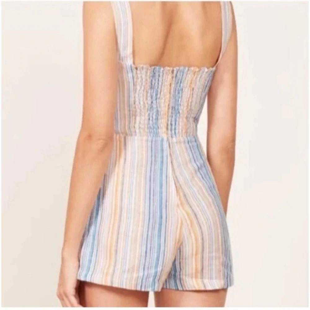 Reformation Women's Romper Size 4 Square Neck‎ Sleeveless Linen Pockets Summer